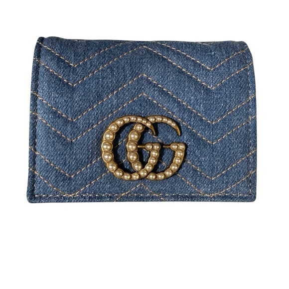 NWT Gucci Denim Pearl GG Marmont Wallet - Picture 4 of 13